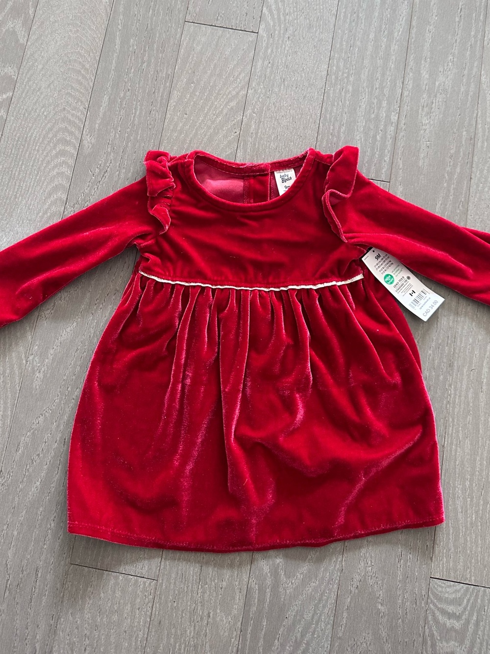 Carters Red Velour Long-Sleeve Baby Dress with Ruffle Shoulders - 9 months